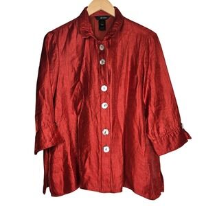 Ali Miles Womens Petite L Shimmer Wire Collar Shirt Jacket Blouse PL Art to Wear